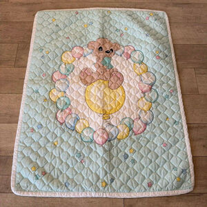 Baby Quilt Twin Blue White Teddy Bear Balloons